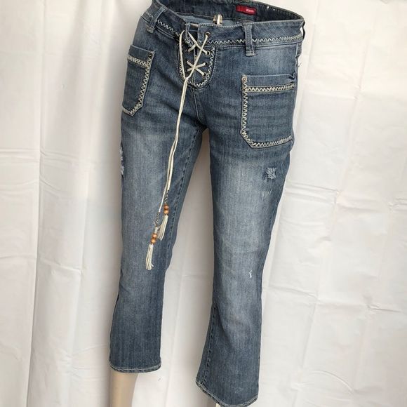 Vintage Bongo distressed denim boho hippie Capri jeans size 11 - Picture 5 of 9